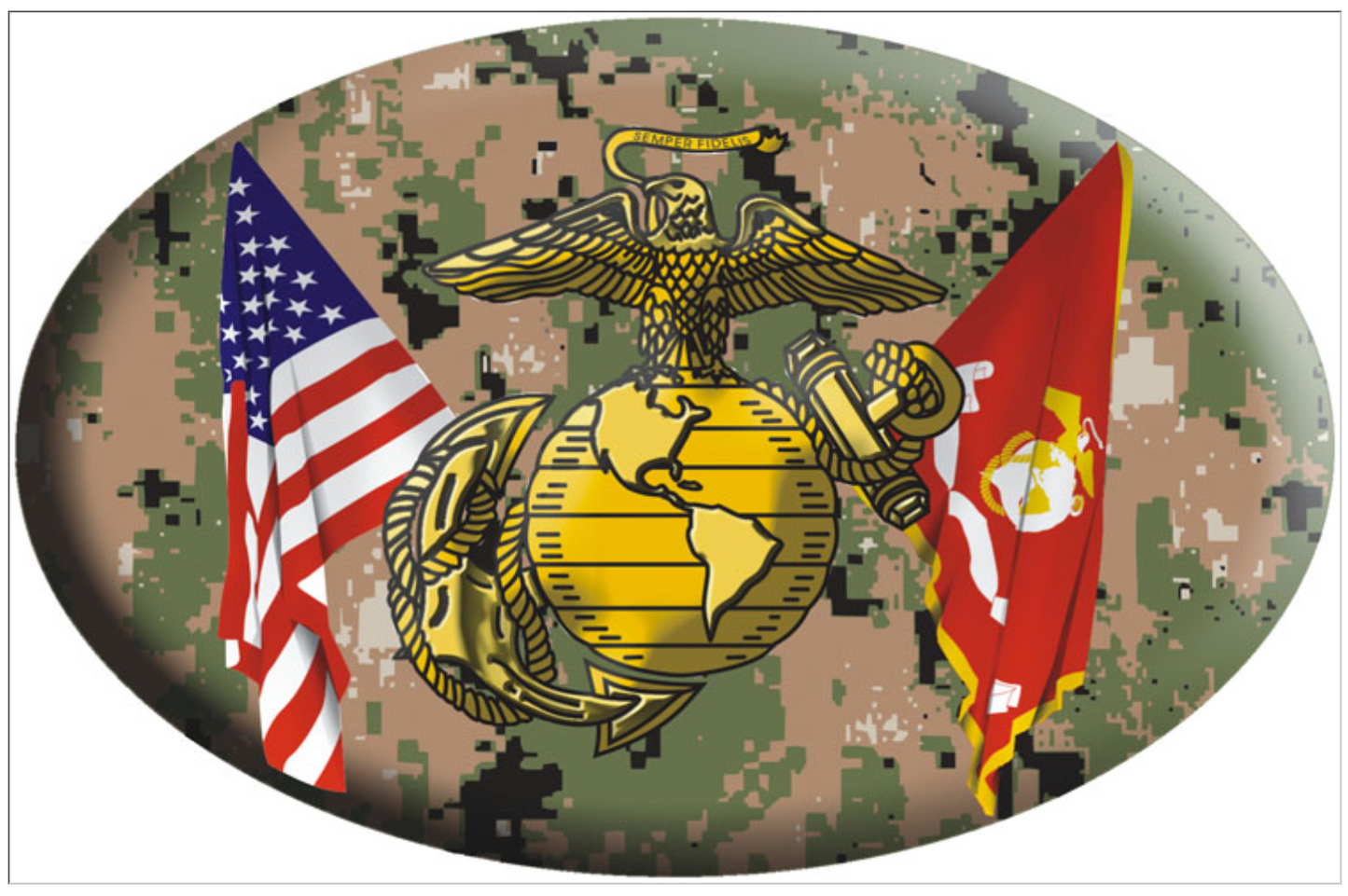 EGA w/Flags Digital Camo Oval Magnet
