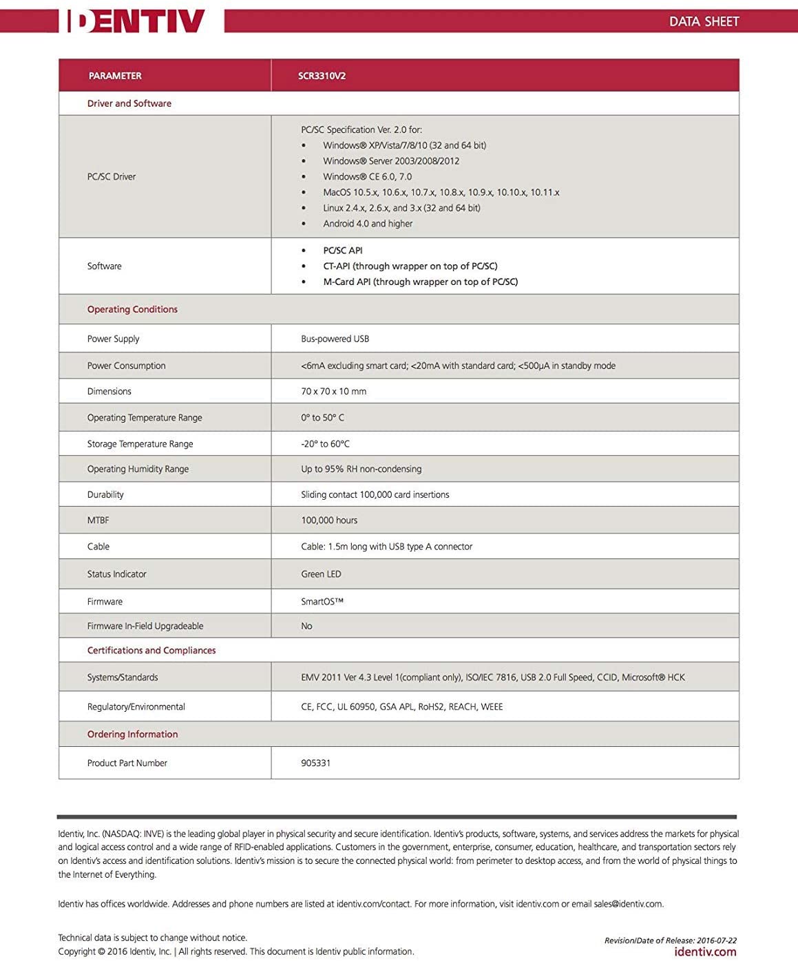 Identiv SCR3310 v2.0 USB Smart Card Reader