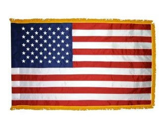 USA Embroidered Flag w Fringe - Pole Hemmed