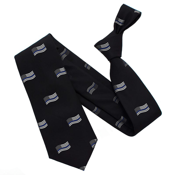 Thin Blue Line Waving American Flag Tie