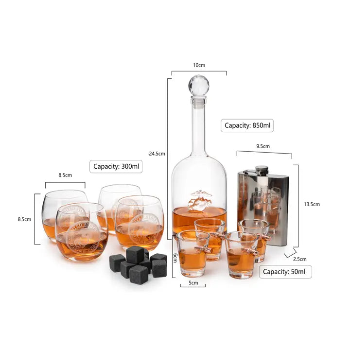 US Flag Wall Decor w/Whiskey Decanter Set - USMC