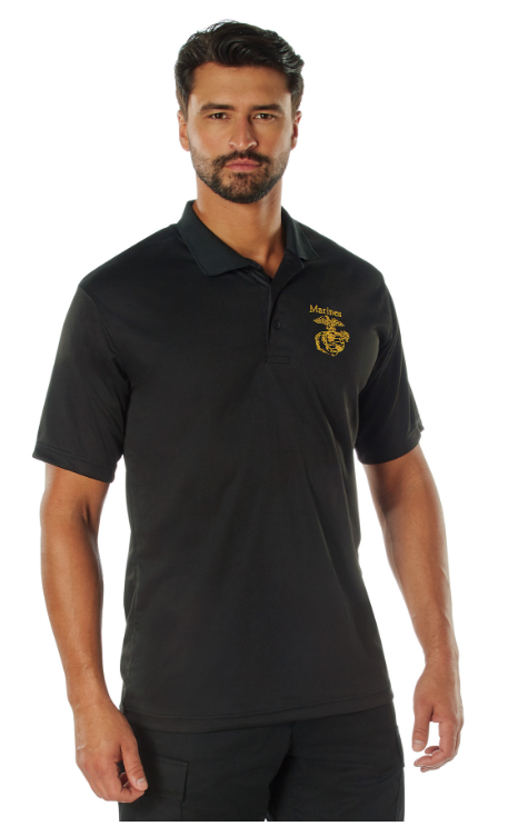 USMC Moisture Wicking Polo Shirt - Black