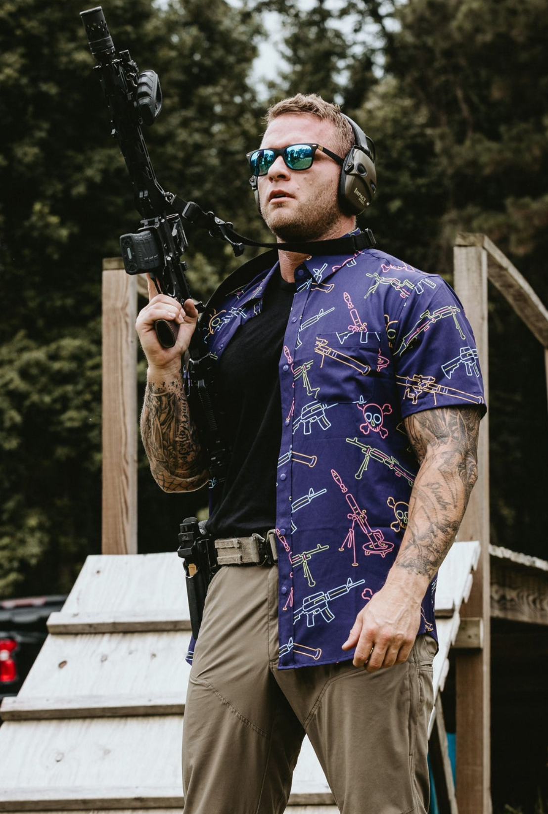 SavTac Neon Lights & Gun Fights Button Up