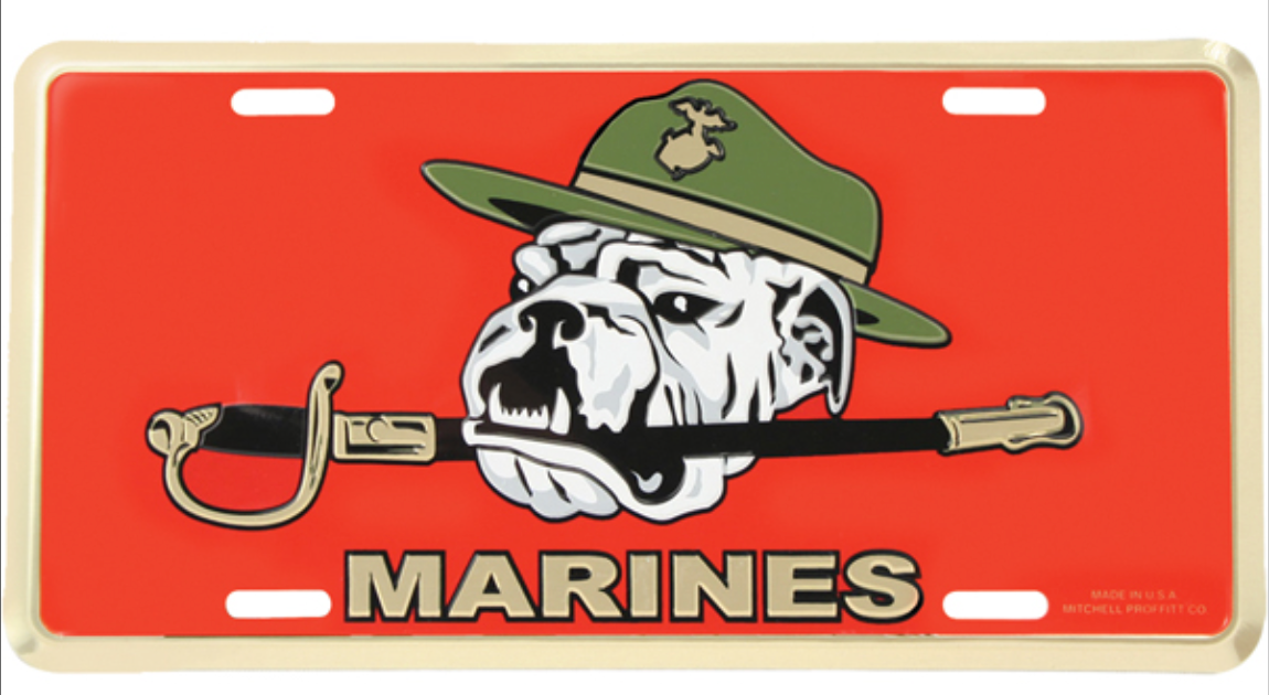 Marines with Bulldog Embossed Metal License Plate