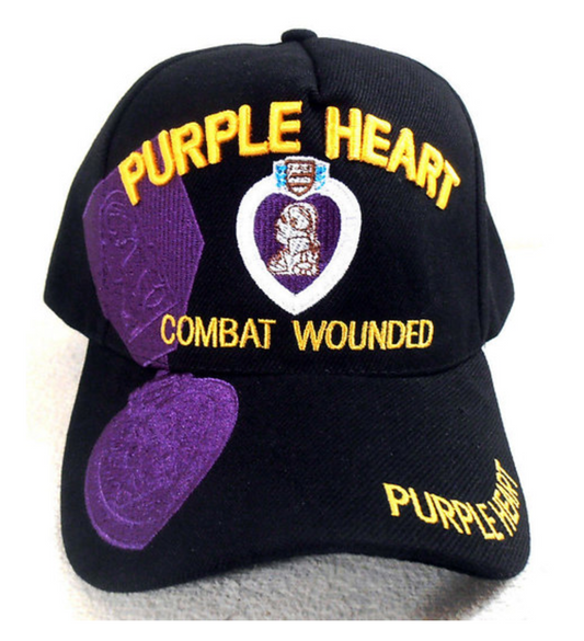 Purple Heart Combat Wounded Cap w Purple Medal on Side