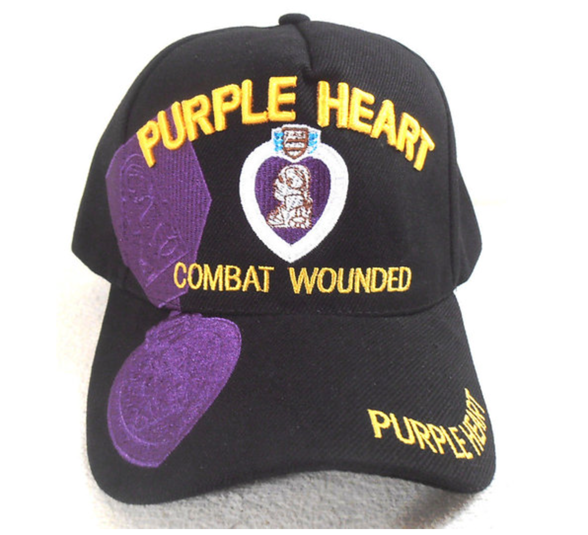 Purple Heart Combat Wounded Cap w Purple Medal on Side