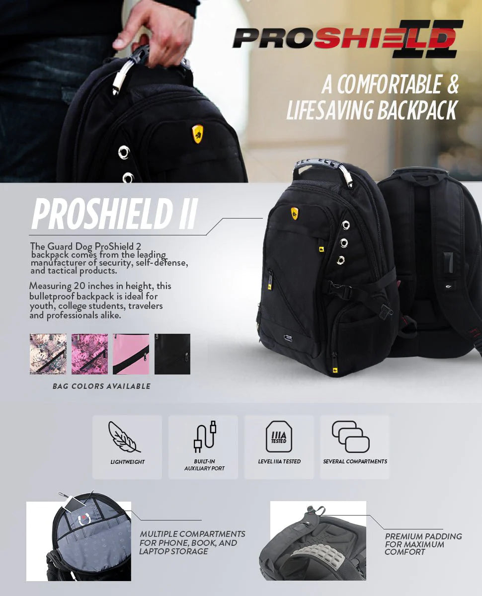 Proshield II - Bulletproof Backpack, Level IIIa w/Gel Padding