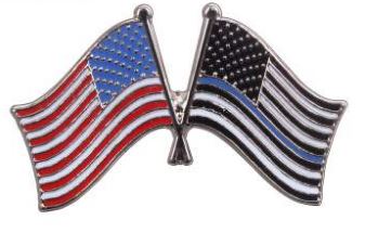 Thin Blue Line & US Cross Flag Pin