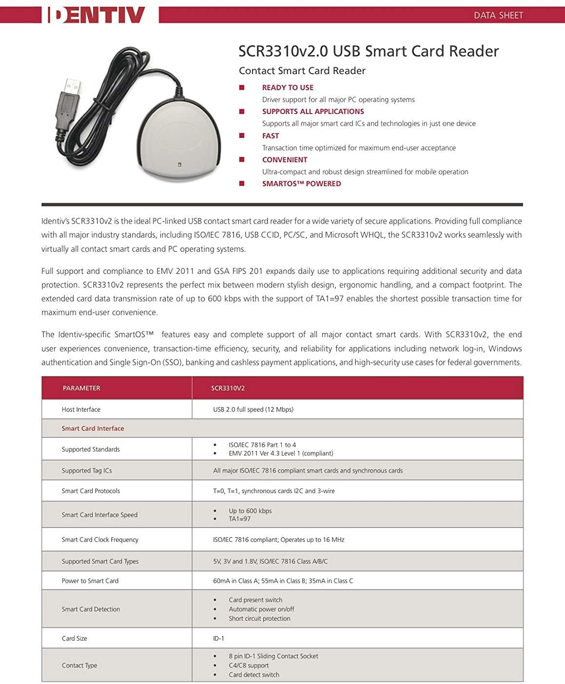 Identiv SCR3310 v2.0 USB Smart Card Reader
