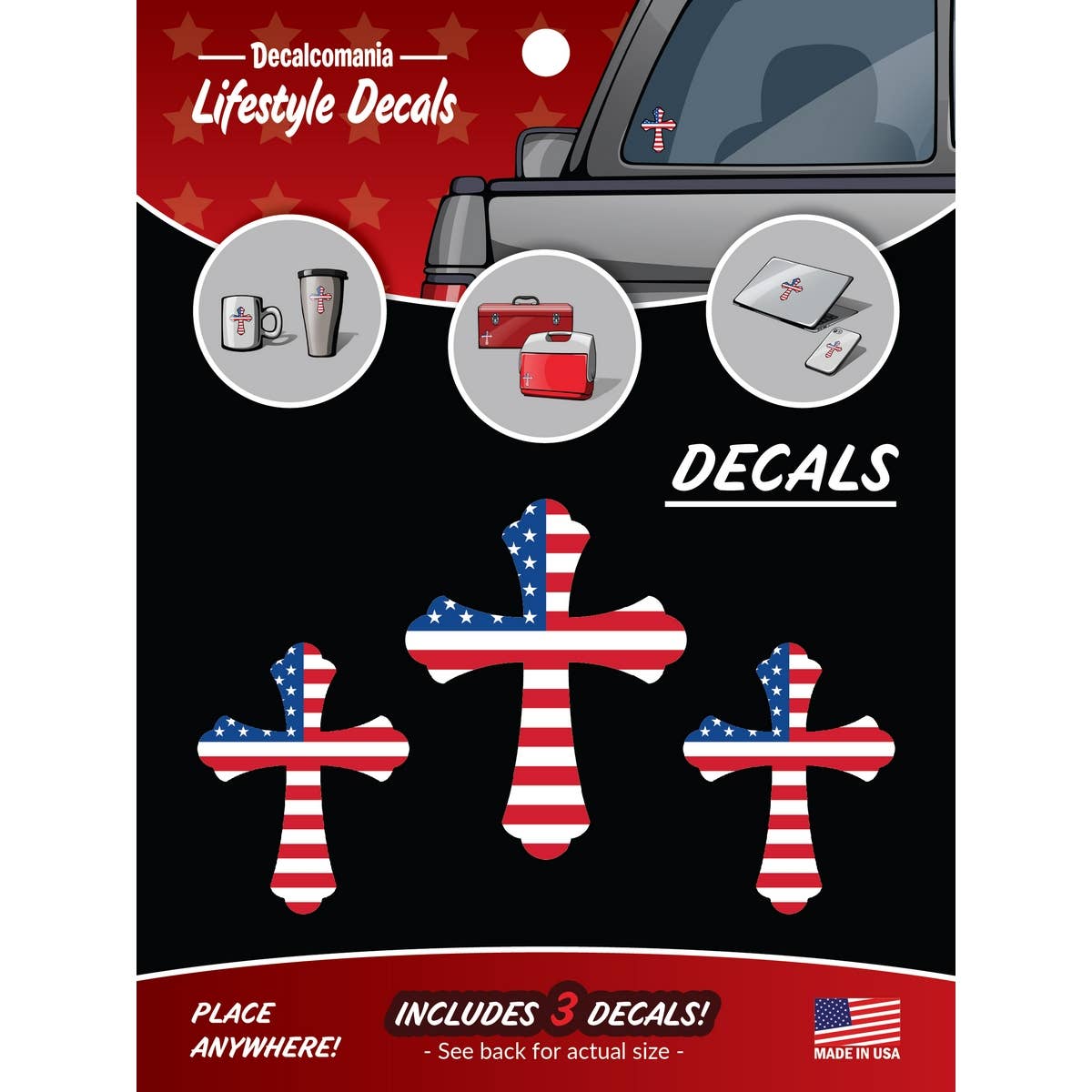 USA Flag Crosses Car Sticker Decal