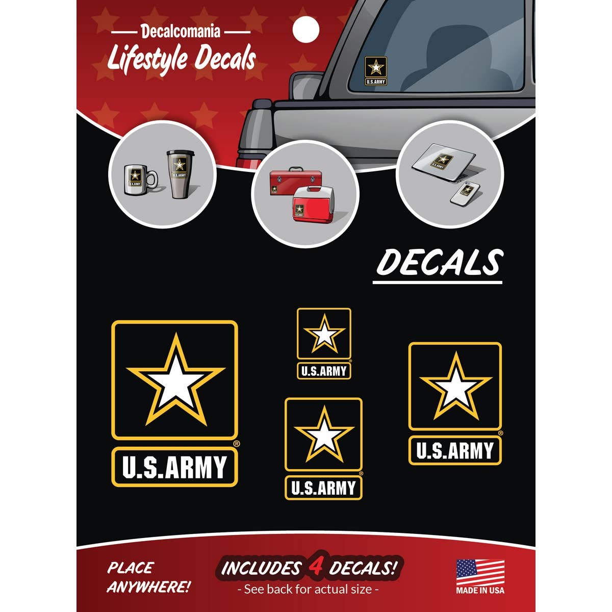 U.S. Army Licensed Logos 4 Pc Military Car Sticker Decal