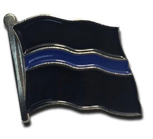 Black Blue Line Wavy Flag Pin
