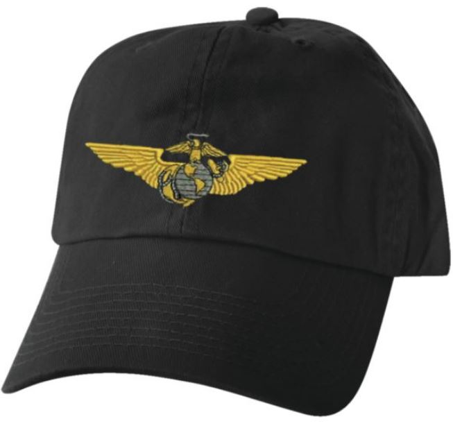Black Cloth Marine Embroidered Aviator Cap