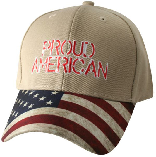 Proud American Khaki Cap Flag on Bill