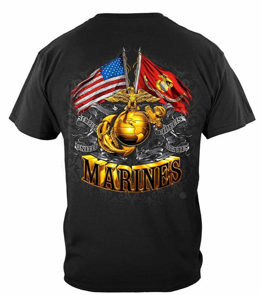 Double Flag Gold Globe Marine T-Shirt