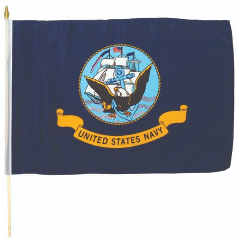 Navy Stick Flag 12" x 18"