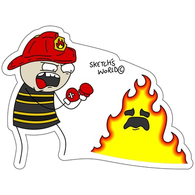 Sketch's World © Firefighter - 4x3 inch Sticker