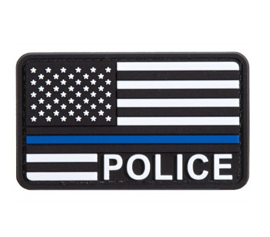 US Flag w/Police Blue Line PVC Patch