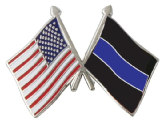 USA & Thin Blue Line Crossed Flags Pin