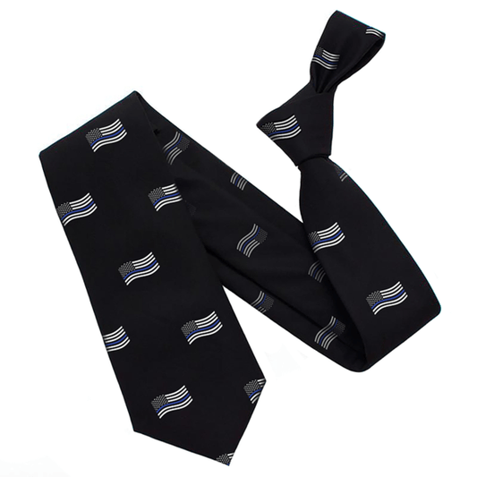 Thin Blue Line Waving American Flag Tie