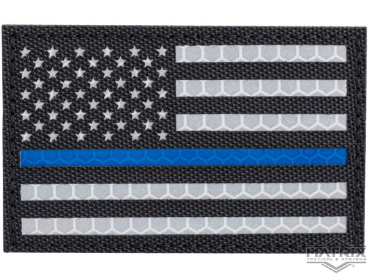 U.S. Flag Patch w/Thin Blue Line, Reflective/Velcro