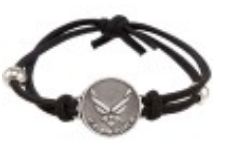 Military Bracelet with Silver Bead on Black Stretch Cord