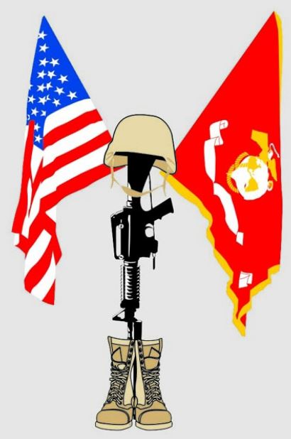 Fallen Hero w US & Marine Flags Decal