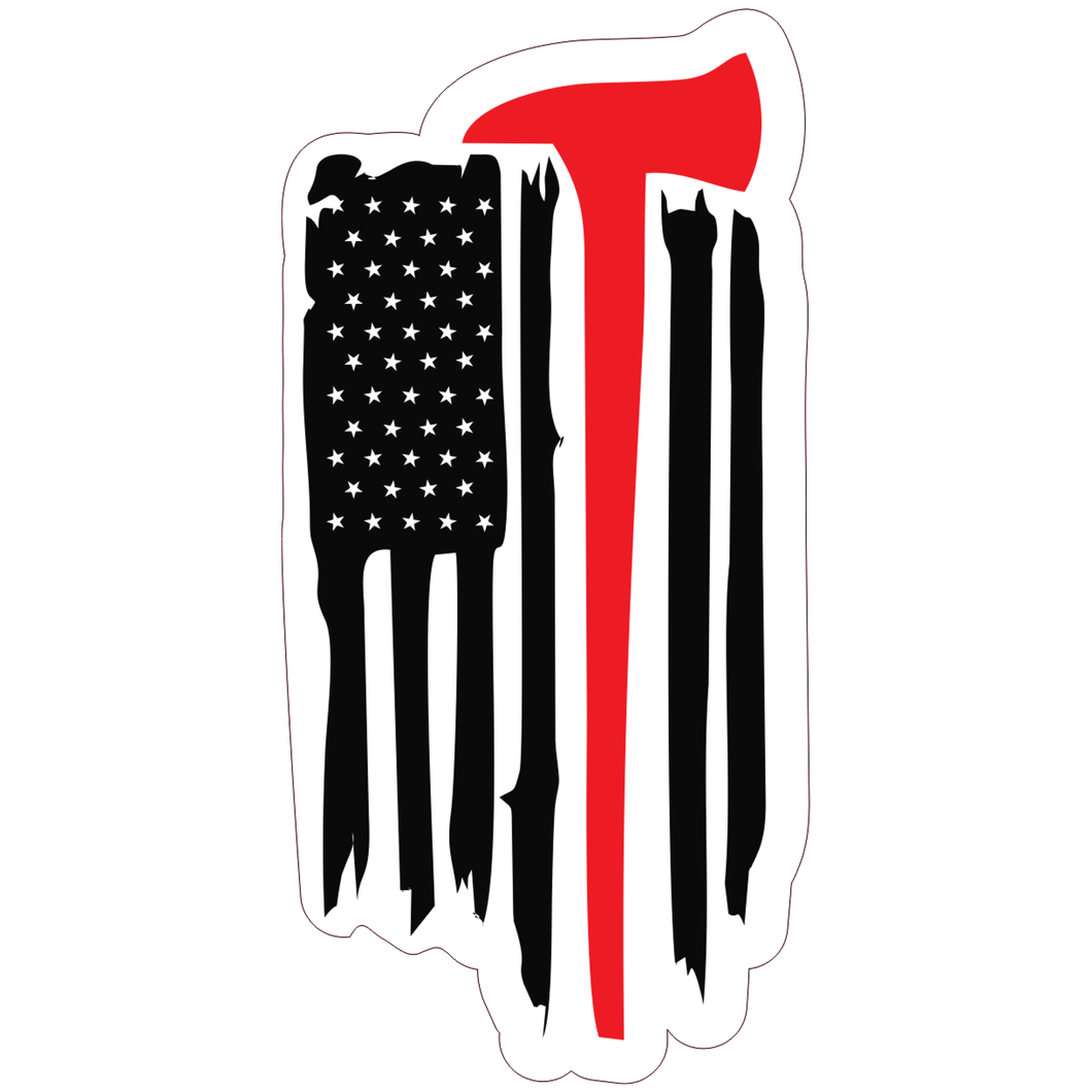 Firefighter USA Flag Thin Red Line Axe Sticker
