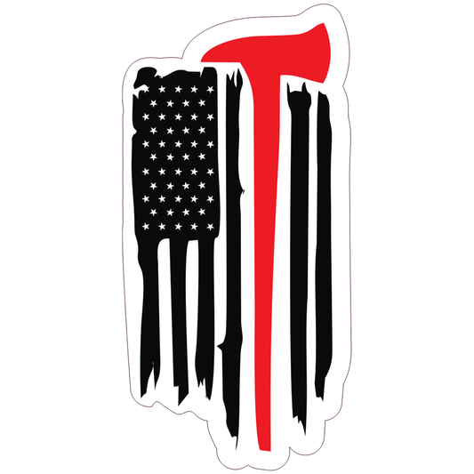 Firefighter USA Flag Thin Red Line Axe Sticker