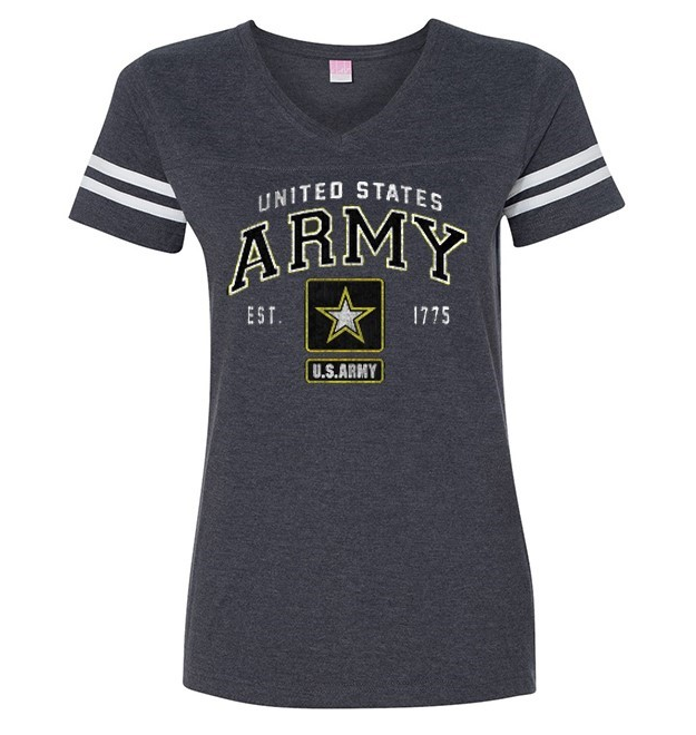 Ladies Vintage Army Star Football V-Neck