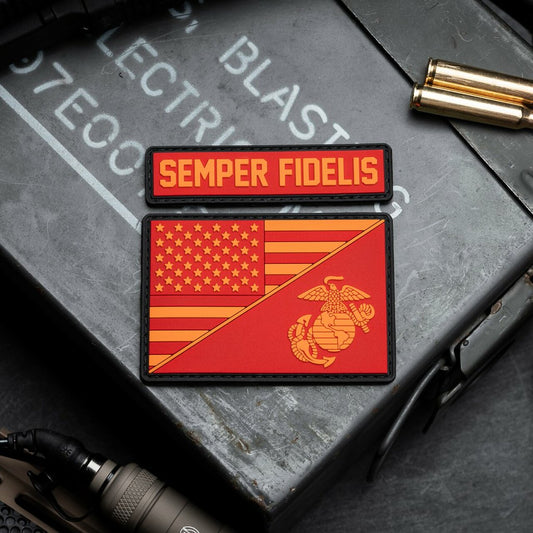 US Flag/USMC EGA & Semper Fi Cap Set